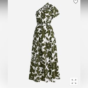 J.Crew Smocked Cotton Poplin One-Shoulder Dress in Leafy Floral - Large